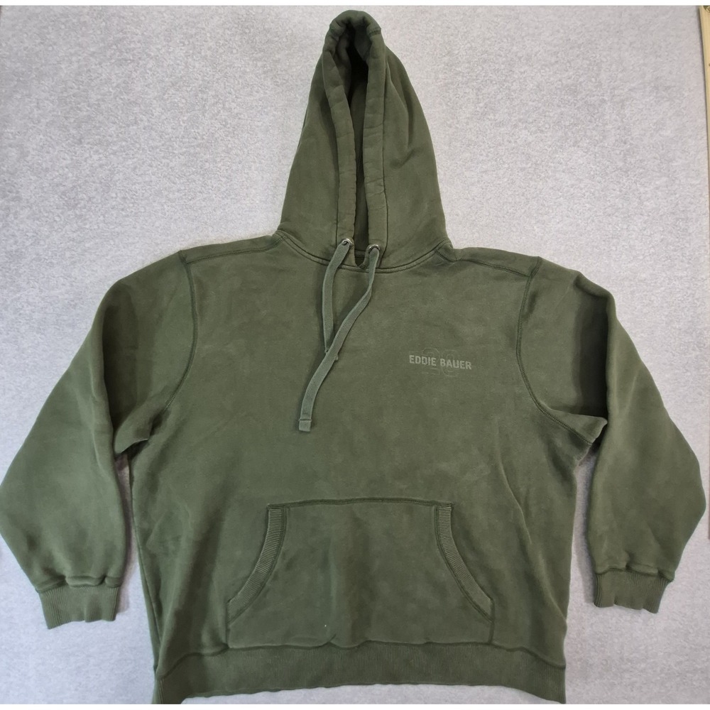 Vintage Eddie Bauer Sport Shop Hoodie Mens 2XL Olive Green Fleece Heavyweight